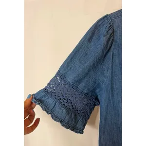 Gap × LoveShackFancy Denim Tiered Midi Dress with lace and ruffle detail sz. S thumbnail 10