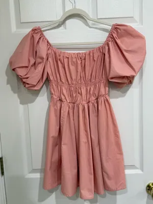 Abercrombie & Fitch Emerson Ruched Puff Sleeve Mini Dress‎ Pink thumbnail 1