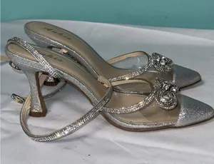 Ankis Women's US Size 8.5 Sling Back Comfy Toe Heels Shoes Silver S-621‎ thumbnail 1