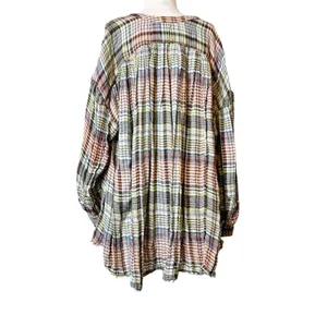 Free People Come On Over Plaid Top Oversized High Low Button‎ Front Blouse Small thumbnail 9