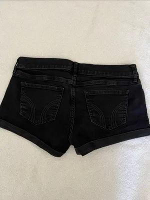 Hollister Women's Black Roll-Cuff Denim Shorts thumbnail 9
