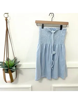 Hill House Roxie Nap Dress in Powder Blue Terry Halter Smocked Mini Coverup S thumbnail 2