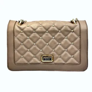 Badgley Mischka Quilted Crossbody Bag Women‎ Small Taupe Gold Studded Glam Purse thumbnail 2