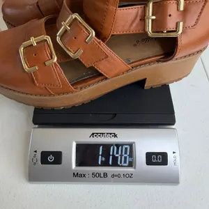 Breckelle's brown gold buckle strappy chunky heel‎ zip ankle boots sandals 8 thumbnail 10