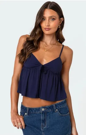 Edikted Sunrise Babydoll Tank Top Navy Blue Women’s Large thumbnail 1