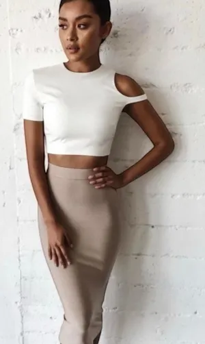House of CB One Shoulder Short Sleeve Crop Top Women's White Size Small thumbnail 1
