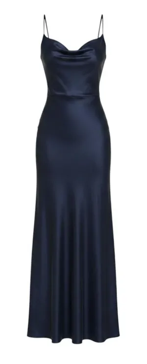 Cowl Neck Satin Gown size 2 Marine‎ Navy Wedding Guest Old Money Minimalist NWT thumbnail 1