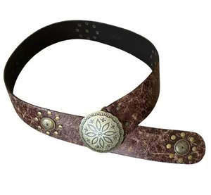 Vintage Y2K Boho Western Concho Distressed vegan Leather Contour Hip Slouch Belt thumbnail 1