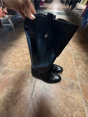 Frye Black Leather Knee-High Zip Riding Boots thumbnail 6