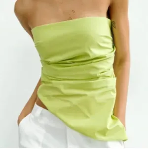 Zara Lime Green Strapless Asymmetric Draped Top size S thumbnail 1
