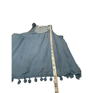 TGLA Chambrey denim tank top flowy, cropped silhouette pom-pom trim along the he thumbnail 8