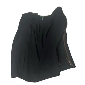 LAUREN RALPH LAUREN Black Cotton Knit Jacket Brown Faux Suede Trim Size Medium thumbnail 6