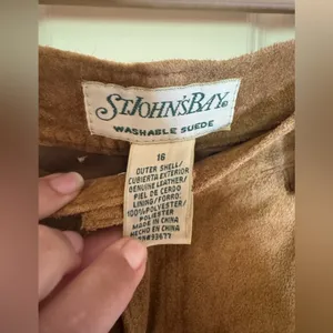 St. John's Bay Washable Suede Leather Pants Brown‎ High Rise Vintage Womens 16 thumbnail 4