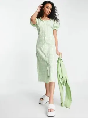 Miss‎ Selfridge Gingham Checked Button-Down Midi Dress Sz. 8 NWT thumbnail 2