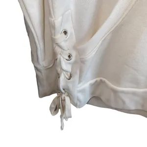 Gap Ivory Hooded Sweatshirt Small Lace Up‎ Side Hoodie Soft Cozy Pullover thumbnail 2