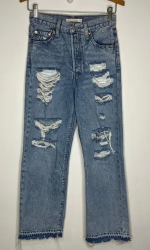 Levi's ribcage straight ankle jeans distressed light wash womens size 25‎ trendy thumbnail 1