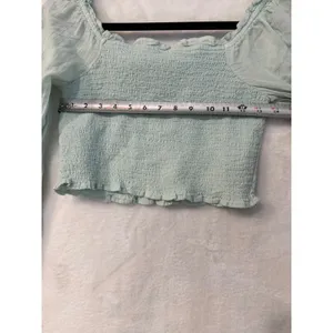 Aerie Smocked Crop Top Womens Small Mint Green Long Sleeve Boho Ruffle Blouse thumbnail 5