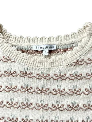 See and be Seen Fair Isle Floral Scallop Ribbed Trim Grandmacore Sweater Small thumbnail 6