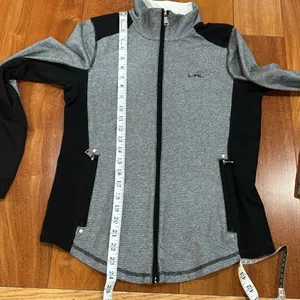 Lauren Ralph Lauren Active‎ Jacket Womens Grey Black Striped Full Zip M thumbnail 8