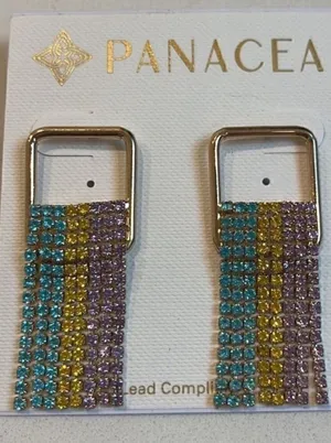 NWT Panacea Rainbow Crystal Drop Earrings Yellow thumbnail 1