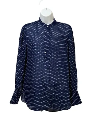 Polo Ralph Lauren Navy Blue Polka Dot Viscose Band Collar Blouse XS thumbnail 1