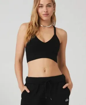 Alo Seamless Ribbed Low Back BLACK Bra XS SOLD OUT thumbnail 1