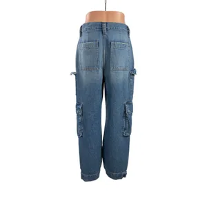 Oak + Fort Womens Blue High Waisted Straight Wide Leg Cargo Denim Jeans Pants 26 thumbnail 3