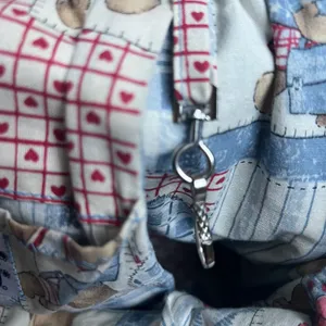 ˚₊‧꒰ა 90's embroidered teddy bear denim bag with adjustable straps and wooden closure ໒꒱ ‧₊˚ thumbnail 4