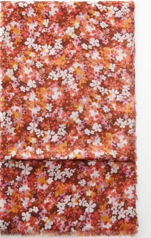 Mango Linen Blend Floral Print Scarf NWT Florence Pink Orange thumbnail 1