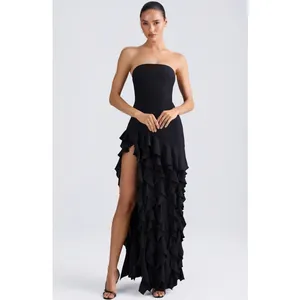 Oh Polly Diletta Ruffle-Trim Strapless Gown Maxi Dress in Black Size 2 New thumbnail 3