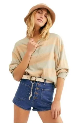 Free People Bridgette Button Front Denim Shorts 30 Long Western Festival Girly thumbnail 1