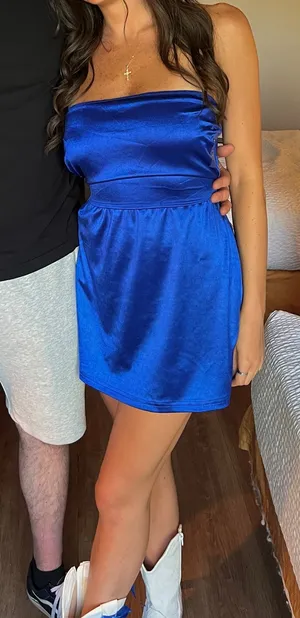 Satin blue mini dress with bow on the back🩵 thumbnail 1