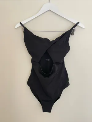 Aerie Shine Pique Twist Scoop Black Cutout One Piece Swimsuit Small Long thumbnail 2