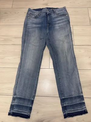 7 For All Mankind Ankle Straight Jeans Blue Released Raw Hem Size 29 thumbnail 1