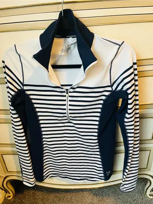 New Balance for J.Crew Navy Stripe 1/4Zip Performance Pullover Women’s Size S thumbnail 5