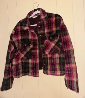 entro Plaid Multicolor Wool Blend Jacket - Pink, Green, Black thumbnail 1