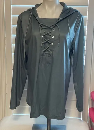 Gray Lace-Up Hoodie Sweatshirt thumbnail 1