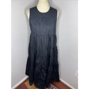 Co Essentials‎ Black Sleeveless Tiered Poplin Midi Dress Medium M thumbnail 2