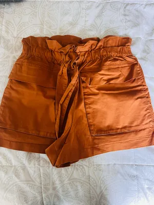 Excellent condition Zara PAPERBAG BERMUDA SHORTS TRF size L Orange /tobacco thumbnail 2