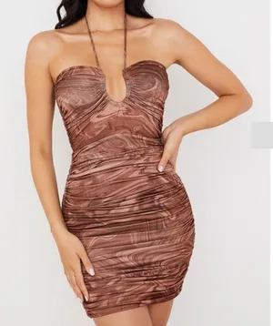 House of CB Brown Swirl Mini Dress thumbnail 1