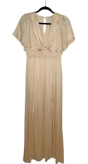Baltic Born Satin Textured Maxi Dress Women's Champagne Size Large thumbnail 1