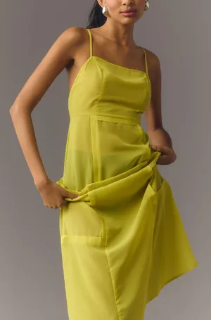 NWT Sheer Paneled Midi Dress in Chartreuse. Size 16 thumbnail 2