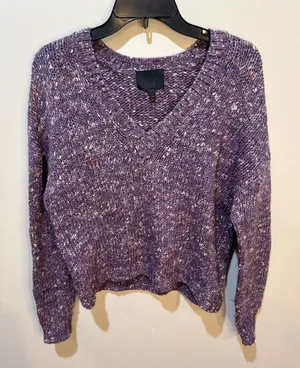 Intermix Purple Marled Baby Alpaca Merino Wool‎ V-Neck Sweater sz Small thumbnail 1