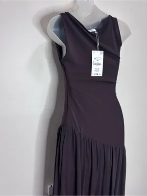 Zara asymmetrical Drop Waist Sleeveless Maxi Long Brown Dress NWT MEDIUM blogger thumbnail 3