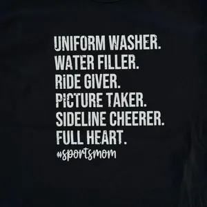 Sports Mom Sideline Cheerer Full Heart Medium Women’s Black T-Shirt Short Sleeve thumbnail 3