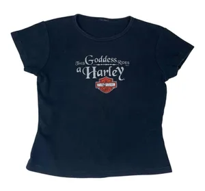 Harley-Davidson women's small goddess short sleeve crop Tee in Black with Logo thumbnail 1
