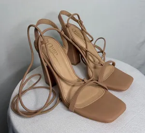 Olivia Jaymes Nude Lace-Up Heels Block Heel Sandals Women’s Size 7 (B90)&✨ thumbnail 1