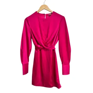 STAUD women's‎ Crosshill Pink Satin Twist Front Long Sleeve Mini Dress Size XS thumbnail 3