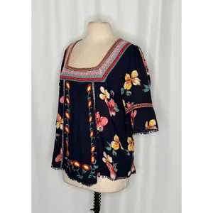 By ANTHROPOLOGIE Dakota Floral Embroidered Top Blouse Peasant Square‎ Neck Large thumbnail 5