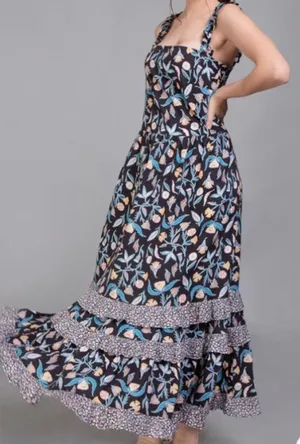 Universal Thread Floral Ruffle Strap Maxi Dress in Navy and Pastel Size Medium thumbnail 1